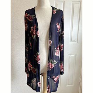 Alice Blue Devonia Mesh Open/Kimono Front. Sheer. Blue Floral. Size Large